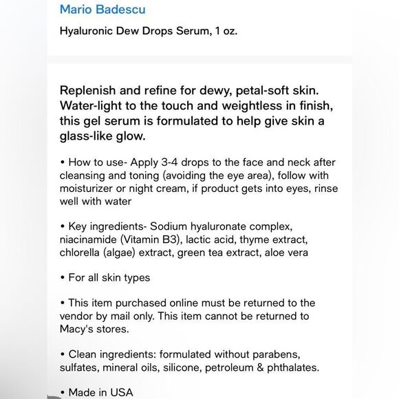 Mario Badescu Hyaluronic Dew Drops Serum, 1 oz. - Picture 4 of 4
